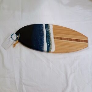 Blue Fin Studios Bamboo Surfboard Resin Ocean Wave Serving Board 17.5" Artisan